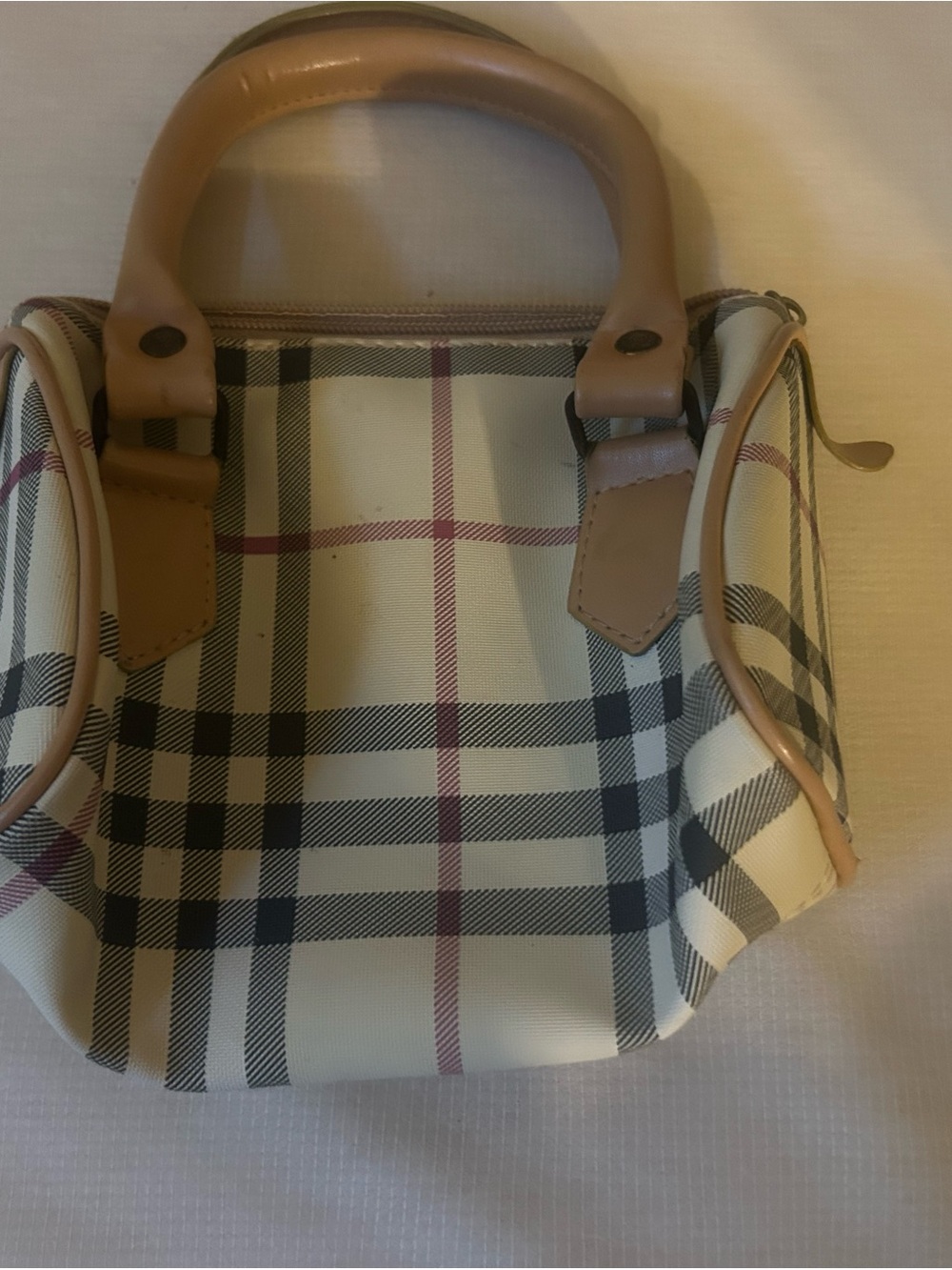 Classic Plaid Mini Satchel Handbag in Beige and Tan